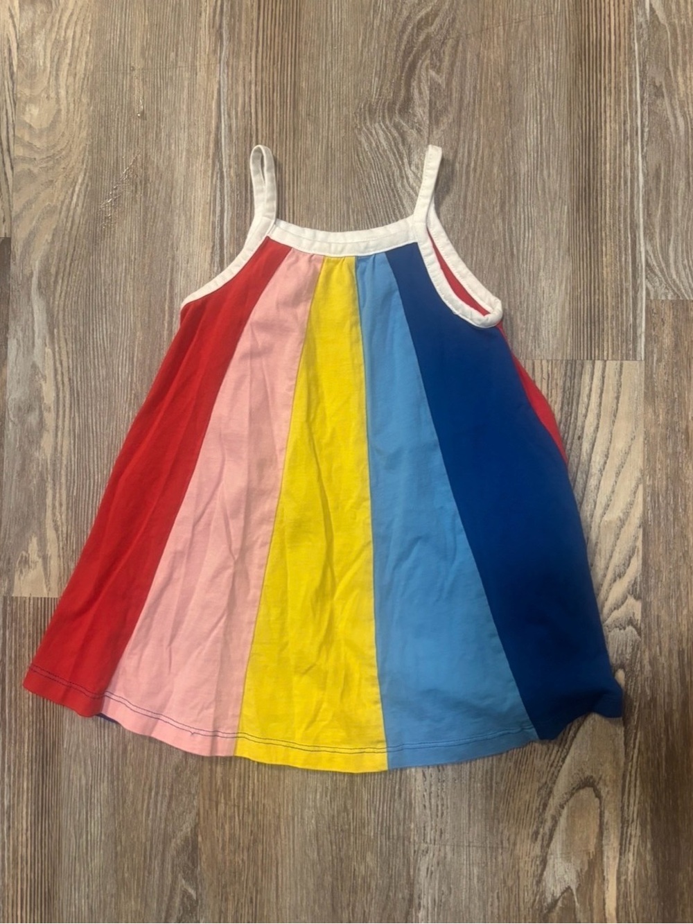 Hanna Andersson Rainbow Stripe Tank Dress - Red Pink Yellow Light Blue Navy